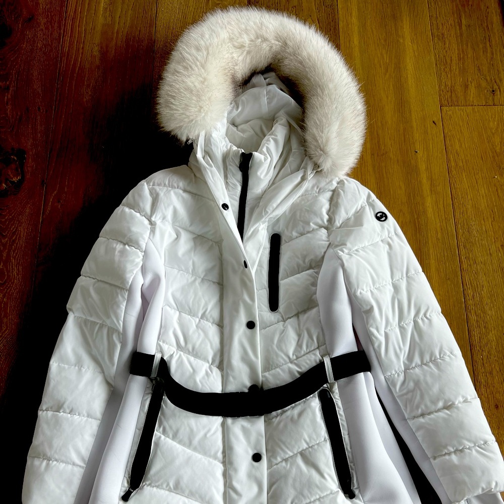 Michael Kors Women's Belted Faux-Fur-Trim Hooded Puffer Coat